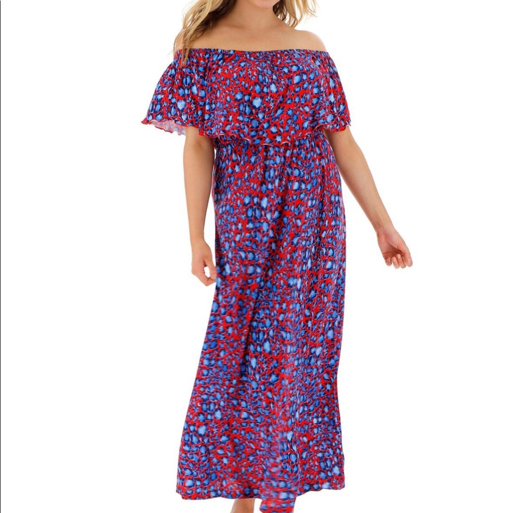 SimplyBe red and blue print maxi dress